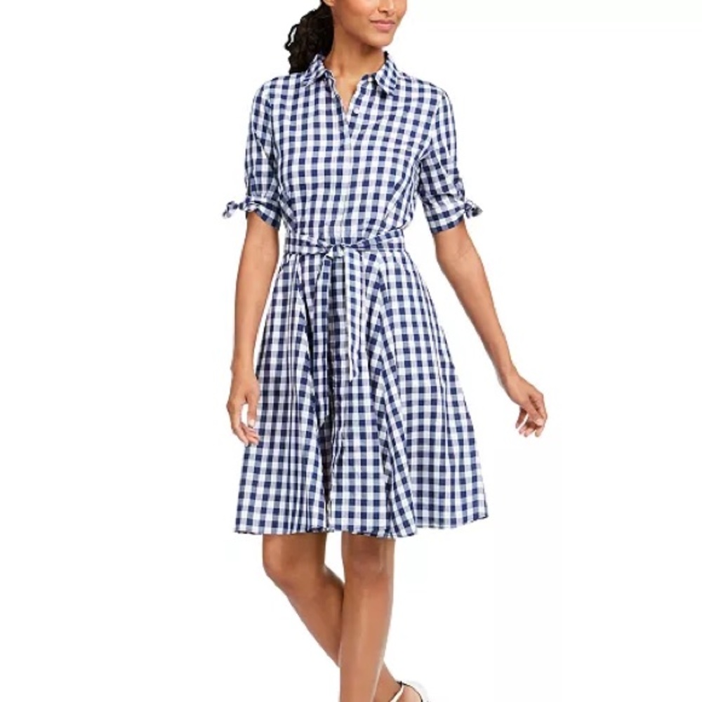 Gingham Tie-Waist Shirtdress
